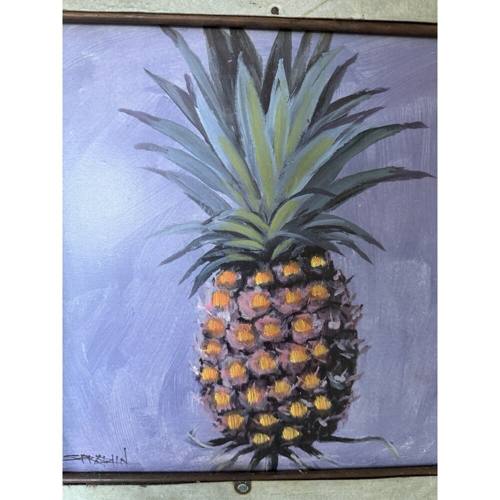 Pineapple And Flamingo Pictures Tin Frame. Set Of 2. 14.5”x14.5”